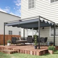Outsunny 4 x 3(m) Metal Outdoor Pergola with Retractable Roof, Outdoor Gazebo Canopy Shelter with Drainage Holes for Garden, Patio, Lawn, Grey(m-10)