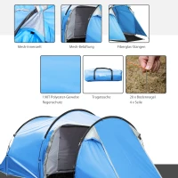 Outsunny Campingtent, Pop-up tent voor 2-3 personen, Voortent & Slaapgedeelte, Waterdicht, 426 x 206 x 154 cm, Lichtblauw(m-7)