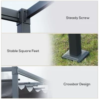 Outsunny 4 x 3(m) Metal Outdoor Pergola with Retractable Roof, Outdoor Gazebo Canopy Shelter with Drainage Holes for Garden, Patio, Lawn, Grey(m-6)
