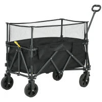 Outsunny Folding Garden Trolley, 180L Wagon Cart with Extendable Side Walls, for Beach, Camping, Festival, Black(m-11)