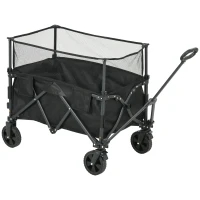 Outsunny Folding Garden Trolley, 180L Wagon Cart with Extendable Side Walls, for Beach, Camping, Festival, Black(m-1)