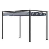 Outsunny 4 x 3(m) Metal Outdoor Pergola with Retractable Roof, Outdoor Gazebo Canopy Shelter with Drainage Holes for Garden, Patio, Lawn, Grey(m-11)