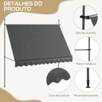 Outsunny Toldo Manual Retrátil com Manivela 300x120x210-300 cm com Altura Ajustável Impermeável para Jardim Varanda Cinza Escuro(m-7)