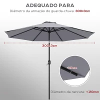 Outsunny Toldo de Substituição para Chapéu de Sol de 3 m com Ventilação Superior para Exterior Jardim Pátio Piscina Cinza(m-5)