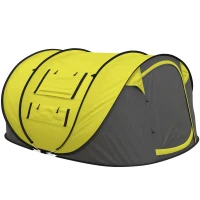 Outsunny 4-5 Person Pop-up Camping Tent Family Tent w/ 2 Mesh Windows & PVC Windows Portable Carry Bag for Outdoor Trip, Yellow(m-11)
