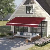 Outsunny 4x2.5m Manual Awning Window Door Sun Weather Shade w/ Handle Red(m-2)