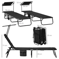 Outsunny Set of Two Folding Sun Loungers, with Adjustable Backs and Sun Canopies - Black(m-3)