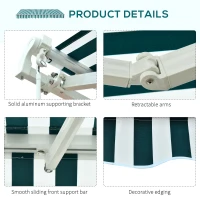 Outsunny Manual Retractable Awning, size (3.5m x2.5m)-Dark Green/White Stripes(m-7)