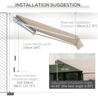 Outsunny 4x2.5m Manual Awning Window Door Sun Weather Shade w/ Handle Beige(m-8)