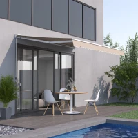 Outsunny 2.95Lx2.5M  Retractable Manual/Electric Awning-Cream White/White(m-10)