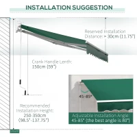 Outsunny Awning Canopy Manual Retractable Porch Sun Shade Shelter 3 x 2m Green(m-8)