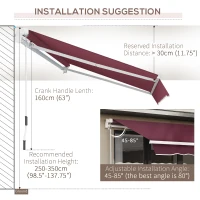 Outsunny 3x4m Retractable Manual Awning Sun Shade Canopy with Fittings and Crank Handle Wine Red(m-8)