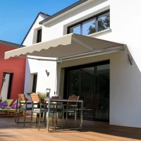 Outsunny 2.5x2 m Manual Retractable Awning-Beige Canopy/White Frame(m-2)
