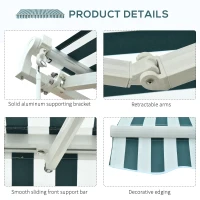 Outsunny 3 x 2.5m Patio Awning, Anti-UV and Waterproof Sun Shade Canopy with Chain Drive and Hand Crank, Green/White Stripes(m-7)