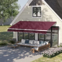 Outsunny 3x4m Retractable Manual Awning Sun Shade Canopy with Fittings and Crank Handle Wine Red(m-10)