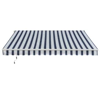 Outsunny Manual Retractable Awning, 3x2.5 m-Blue/White Stripes(m-11)