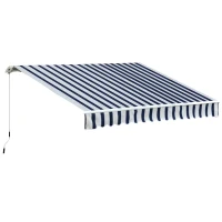 Outsunny Manual Retractable Awning, 3.5x2.5 m-Dark Blue/White Stripes(m-1)