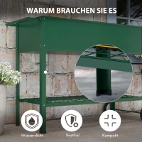 Outsunny Plantenbed Plantenbak, 1 Plank, 2 Wielen, 109 cm x 44 cm x 80 cm, Groen(m-6)
