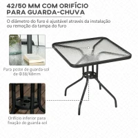 Outsunny Mesa de Jardim Quadrada 76x76x72 cm com Orifício para Chapéu de Sol e Tampo de Vidro Temperado para Pátio Terraço Preto(m-4)