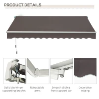 Outsunny Awning Canopy Manual Retractable Porch Sun Shade Shelter 3 x 2m Grey(m-7)