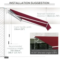 Outsunny 4x2.5m Manual Awning Window Door Sun Weather Shade w/ Handle Red(m-8)
