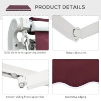 Outsunny 3x4m Retractable Manual Awning Sun Shade Canopy with Fittings and Crank Handle Wine Red(m-7)