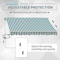 Outsunny Manual Retractable Awning, size (4m x3m)-Green/White Stripes(m-5)