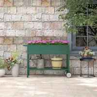 Outsunny Plantenbed Plantenbak, 1 Plank, 2 Wielen, 109 cm x 44 cm x 80 cm, Groen(m-8)