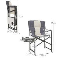 Folding Aluminium Camping Chair, with Cooler Bag Table - Grey(m-3)