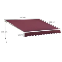 Outsunny 3x4m Retractable Manual Awning Sun Shade Canopy with Fittings and Crank Handle Wine Red(m-3)