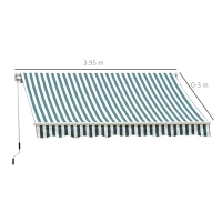 Outsunny Manual Retractable Awning, size (4m x3m)-Green/White Stripes(m-3)
