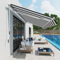 Outsunny Manual Retractable Awning, 4x3 m-Blue/White(m-9)