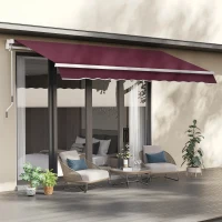Outsunny 3x4m Retractable Manual Awning Sun Shade Canopy with Fittings and Crank Handle Wine Red(m-2)
