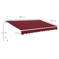 Outsunny 4x2.5m Manual Awning Window Door Sun Weather Shade w/ Handle Red(m-3)