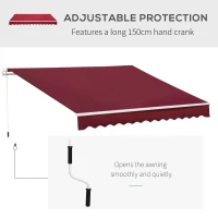 Outsunny 4x2.5m Manual Awning Window Door Sun Weather Shade w/ Handle Red(m-6)