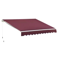 Outsunny 3x4m Retractable Manual Awning Sun Shade Canopy with Fittings and Crank Handle Wine Red(m-1)