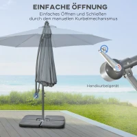 Outsunny Ampelscherm Parasol Tuinscherm, inclusief kruisvoet, weerbestendig, 292 cm x 292 cm x 247 cm, Grijs(m-4)