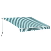 Outsunny 3 x 2.5m Patio Awning, Anti-UV and Waterproof Sun Shade Canopy with Chain Drive and Hand Crank, Green/White Stripes(m-1)