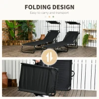 Outsunny Set of Two Folding Sun Loungers, with Adjustable Backs and Sun Canopies - Black(m-6)