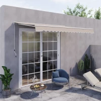 Outsunny 3.5Lx2.5M Retractable Manual/Electric Awning-Cream White/White(m-2)
