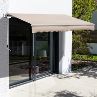 Outsunny 4x2.5m Manual Awning Window Door Sun Weather Shade w/ Handle Beige(m-2)