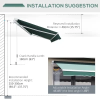 Outsunny Manual Retractable Awning, 2.5x2 m-Dark Green(m-6)