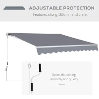 Outsunny 3 x 2.5m Manual Awning Canopy Sun Shade Shelter Retractable for Garden Grey(m-7)