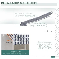 Outsunny Manual Retractable Awning, 3x2.5 m-Blue/White Stripes(m-8)