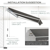 Outsunny 4x2.5m Manual Awning Window Door Sun Weather Shade w/ Handle Grey(m-8)