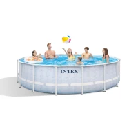 INTEX 26746NP - Piscina Prism Chevron 488X122Cm Con Pompa Filtro Da 6.678 L/H, Telo Base, Telo Copertura, Scaletta(m-1)