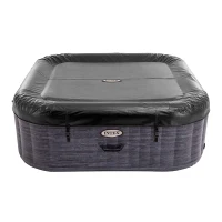 INTEX 28450EX - Bubble Massage Set Greystone Deluxe 4 Posti Quadrata Con Pompa, Riscaldatore, Sistema Di Purificazione Acqua, 140 Getti, Telo Base, Telo Copertura, Dispenser Di Cloro(m-11)