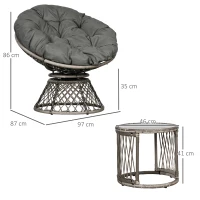 Outsunny Three-Piece Rattan Garden Moon Chair Set - Grey(m-3)