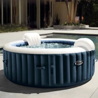 INTEX 28430EX - Purespa Plus Bubble Massage Set Navy 196X71Cm 4 Posti Con Pompa, Riscaldatore, Sistema Di Purificazione Acqua, 140 Getti, Telo Base, Telo Copertura, Dispenser Di Cloro, 2 Poggia Testa(m-3)