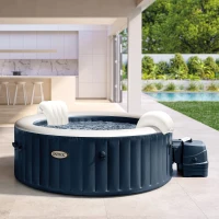 INTEX 28430EX - Purespa Plus Bubble Massage Set Navy 196X71Cm 4 Posti Con Pompa, Riscaldatore, Sistema Di Purificazione Acqua, 140 Getti, Telo Base, Telo Copertura, Dispenser Di Cloro, 2 Poggia Testa(m-2)